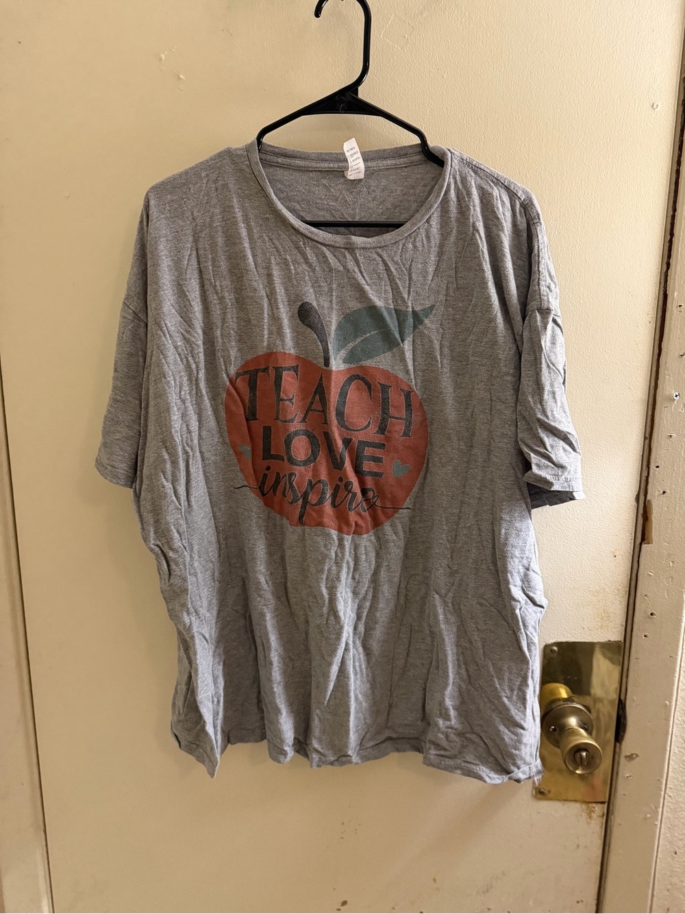 Teach Love Inspire Graphic Tee - Gray with Red Apple